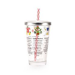 Sklenice s brčkem a potiskem receptů Kikkerland, 475 ml