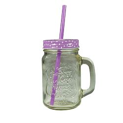 Sklenice s fialovým krytem a brčkem JOCCA Straw, 430 ml