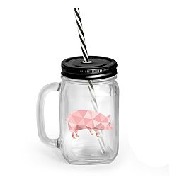 Sklenice s víčkem a brčkem Vialli Design Mia Natura Pig, 450 ml
