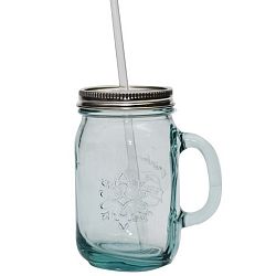 Sklenice z recyklovaného skla s víčkem a brčkem Ego Dekor Authentic, 550 ml