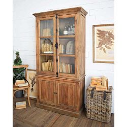 Skříň s vitrínou z borovicového dřeva Orchidea Milano Natural, výška 205 cm