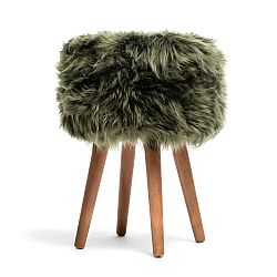 Stolička se zeleným sedákem z ovčí kožešiny Royal Dream, ⌀ 30 cm