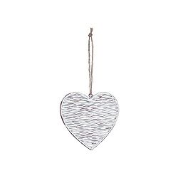 Střední závěsná bílá kovová dekorace ve tvaru srdce s motivem srdíčka Ego Dekor, 10 x 9,5 cm