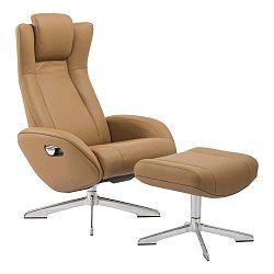 Světle hnědé kožené křeslo s podnožkou House Nordic Riga