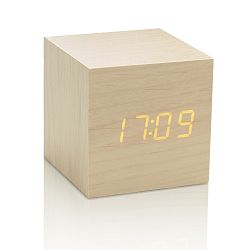 Světle hnědý budík se žlutým LED displejem Gingko Cube Click Clock