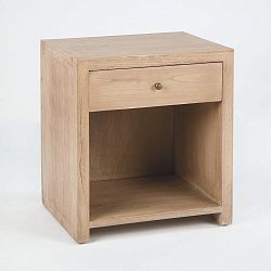 Světle hnědý dřevěný noční stolek se šuplíkem Thai Natura, 50 x 55 cm