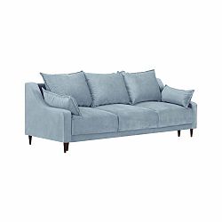 Světle modrá sametová rozkládací pohovka s úložným prostorem Mazzini Sofas Freesia, 215 cm