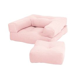 Světle růžové dětské rozkládací křesílko s taburetkou Karup Mini Cube