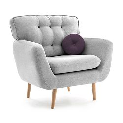 Světle šedé křeslo s fialovým polštářkem Vivonita Malva