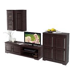 Tmavě hnědá čtyřdílná obývací stěna z borovicového dřeva Støraa Cynthia