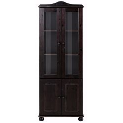 Tmavě hnědá čtyřdveřová vitrína z masivního borovicového dřeva Støraa Ella