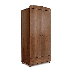 Tmavě hnědá dvoudveřová šatní skříň z borovicového dřeva Faktum Tomi