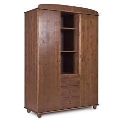 Tmavě hnědá šatní skříň z borovicového dřeva Faktum Tomi