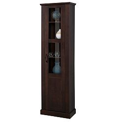 Tmavě hnědá vitrína z masivního borovicového dřeva s panty na levé straně Støraa Marika