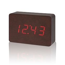 Tmavě hnědý budík s červeným LED displejem Gingko Brick Click Clock