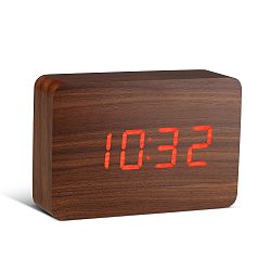 Tmavě hnědý budík s červeným LED displejem Gingko Brick Click Clock