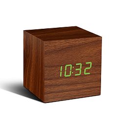 Tmavě hnědý budík se zeleným LED displejem Gingko Cube Click Clock