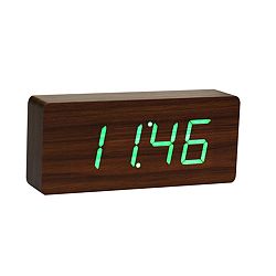 Tmavě hnědý budík se zeleným LED displejem Gingko Slab Click Clock
