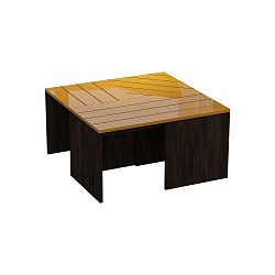 Tmavě hnědý konferenční stolek s hořčicově žlutou deskou Homitis Ramanu