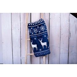 Tmavě modrá mikroplyšová deka My House Deer, 150 x 200 cm