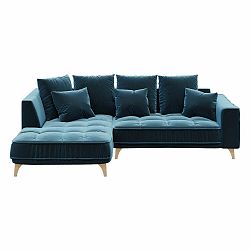 Tmavě modrá sametová rohová pohovka Devichy Chloe, levý roh, 256 cm