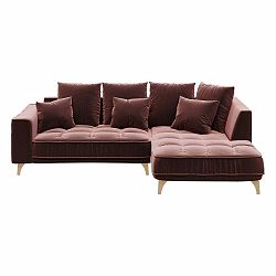 Tmavě růžová sametová rohová pohovka Devichy Chloe, pravý roh, 256 cm