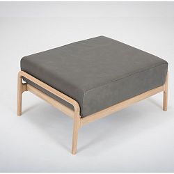 Tmavě šedá podnožka z buvolí kůže s konstrukcí z masivního dubového dřeva Gazzda Fawn