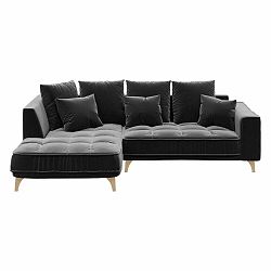 Tmavě šedá sametová rohová pohovka Devichy Chloe, levý roh, 256 cm