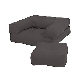 Tmavě šedé dětské rozkládací křesílko s taburetkou Karup Mini Cube