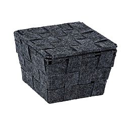 Tmavě šedý plstěný košík s víkem Wenko Mara, šířka 14 cm