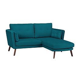 Tmavě tyrkysová třímístná pohovka Mazzini Sofas Elena, s lenoškou na pravém rohu