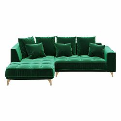 Tmavě zelená sametová rohová pohovka Devichy Chloe, levý roh, 256 cm