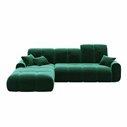 Tmavě zelená sametová rozkládací rohová pohovka Devichy Tous, levý roh