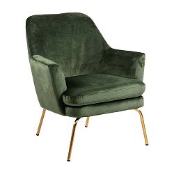 Tmavě zelené sametové křeslo se zlatými nohami Actona Chisa