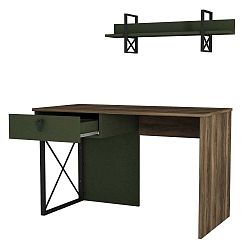 Tmavě zelený pracovní stůl s detaily v dekoru ořechového dřeva Ratto Latera