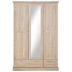Třídveřová šatní skříň  v dubovém dekoru se zrcadlem Støraa Bruce