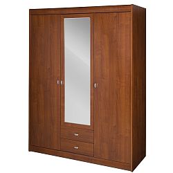Třídvéřová šatní skříň v třešňovém dekoru se zrcadlem Szynaka Meble Dover