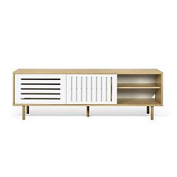 TV komoda v dekoru dubového dřeva s bílými detaily TemaHome Dann Stripes, délka 201 cm