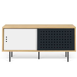TV komoda v dekoru dubového dřeva s černobílými detaily TemaHome Dann Dots, délka 135 cm