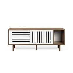 TV komoda v dekoru ořechového dřeva s bílými detaily TemaHome Dann Stripes, délka 165 cm