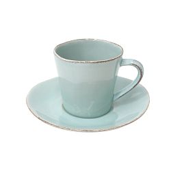 Tyrkysový kameninový šálek na čaj s podšálkem Costa Nova, 190 ml