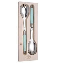 Tyrkysový salátový příbor v dřevěném balení Jean Dubost