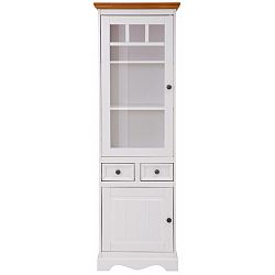 Úzká bílá vitrína  z masivního borovicového dřeva s přírodním detailem Støraa Monty