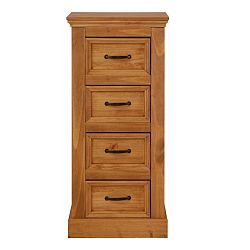 Úzká hnědá komoda z masivního borovicového dřeva se 4 zásuvkami Støraa Suzie