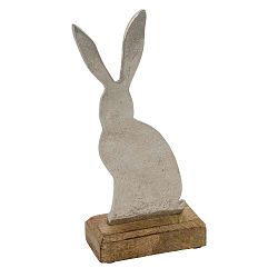 Velká dekorace z niklu na dřevěném podstavci s motivem zajíčka Ego Dekor, 12,5 x 27 cm