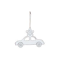 Velká závěsná bílá kovová dekorace ve tvaru autíčka s motivem autíčka Ego Dekor, 24 x 16 cm