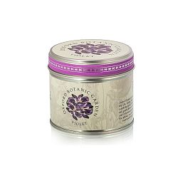 Vonná svíčka v plechovce s vůni fialky Bahoma London Fragranced, 35 hodin hoření