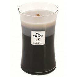 Vonná svíčka WoodWick Trilogy Hřejivé dřevo, 609 g, 130 hodin