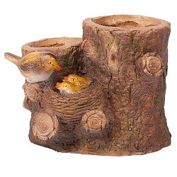 Zahradní dekorace ve tvaru pařezu s ptáčky Matthew, délka 34 cm