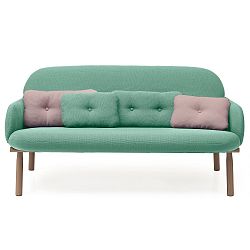 Zelená pohovka s 2 zelenými a 2 růžovými dekorativními polštářky HARTÔ Georges